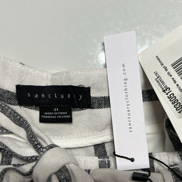 ❤️💜💙💛 Sanctuary White Navy Striped Linen Inland High Rise Paperbag Shorts NWT - Picture 8 of 10